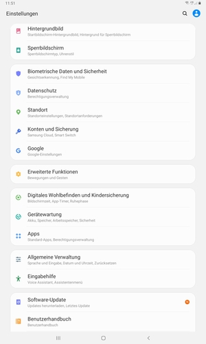 Scrollen Sie und wählen Sie Konten und Sicherung