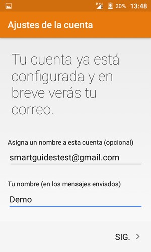 Déle a su cuenta un nombre y escriba su nombre. Seleccione SIG.