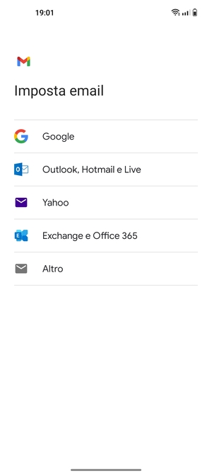 Seleziona Exchange e Office 365