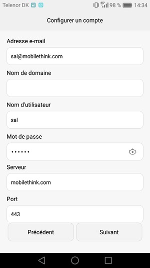 Saisissez l'adresse du serveur Exchange et sélectionnez Suivant