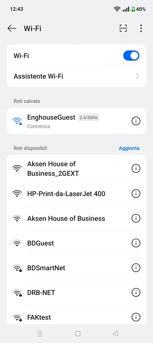 Ora sei connesso alla rete Wi-Fi