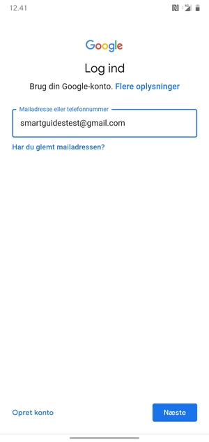 Indtast din Gmail adresse og vælg Næste