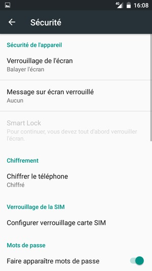 Sélectionnez Configurer verrouillage carte SIM