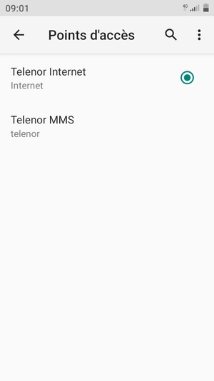 Sélectionnez le point d'accès à Internet