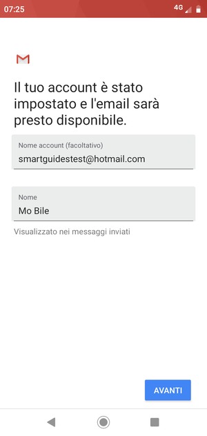 Scegli un nome per il tuo account e inserisci il tuo nome. Seleziona AVANTI