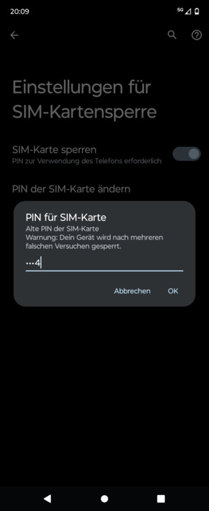 Geben Sie Ihre Alte PIN der SIM-Karte ein und wählen Sie OK