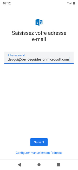 Saisissez votre adresse e-mail et sélectionnez Configurer manuellement l'adresse