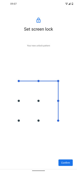Draw the unlock pattern again and select Confirm