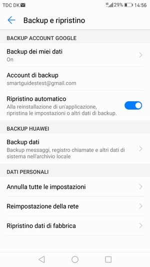 Seleziona Account di backup