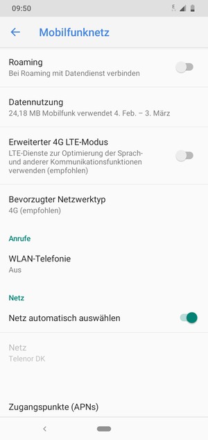 Schalten Sie Netzwerk automatisch auswählen aus