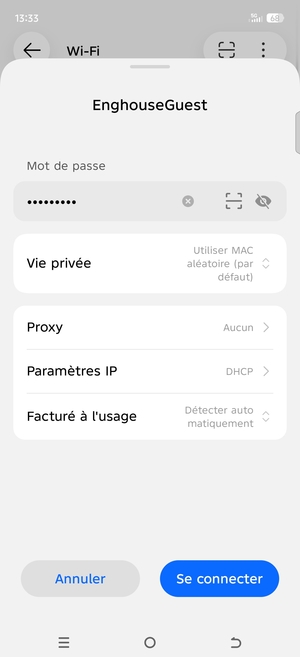 Saisissez le mot de passe du Wi-Fi et sélectionnez Se connecter
