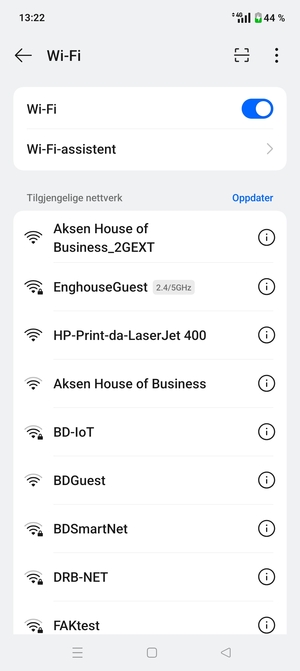 Velg det trådløse nettverket du vil koble til