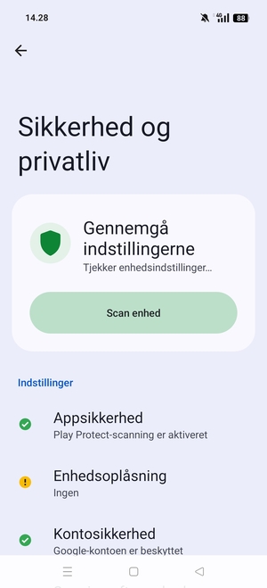 For at aktivere din skærmlås, gå til menuen Sikkerhed og privatliv og vælg Enhedsoplåsning