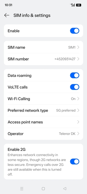 Turn Data roaming on or off