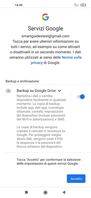 Seleziona Accetto