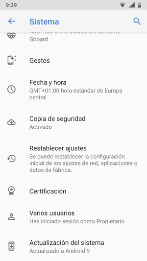 Desplácese y seleccione Actualización del sistema