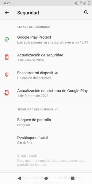 Para activar su bloqueo de pantalla, vaya al menú Seguridad y seleccione Bloqueo de pantalla