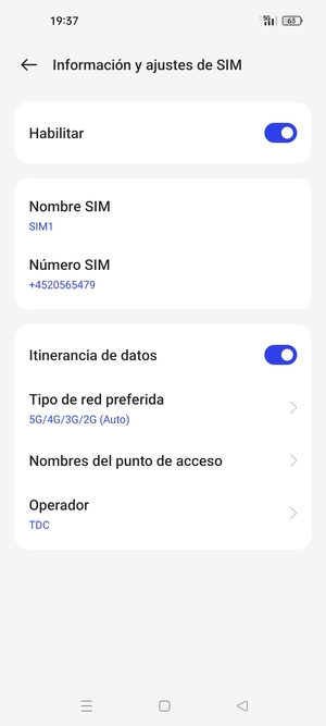 Activar o desactivar Itinerancia de datos