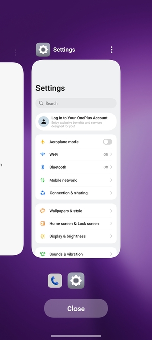 Select Close to close all running apps