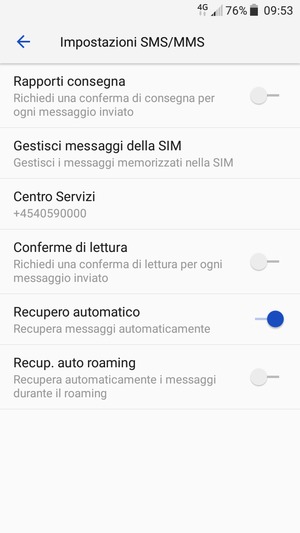 Seleziona Centro servizi SMS SIM / Centro Servizi