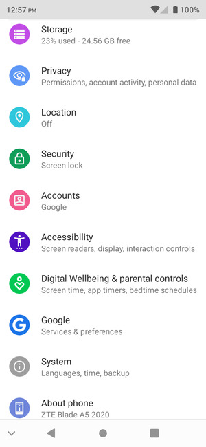 Scroll to and select Security