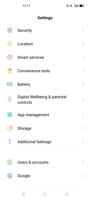 Scroll to and select Security
