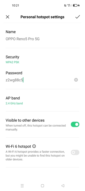 Enter a Wi-Fi hotspot password of at least 8 characters and select OK