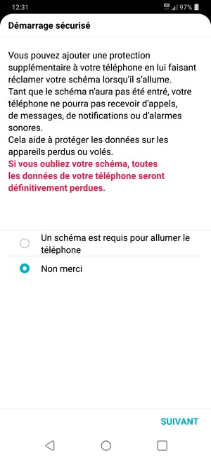 Sélectionnez votre option préférée et sélectionnez SUIVANT