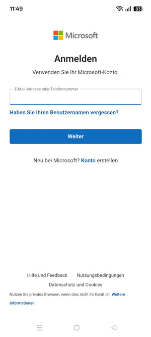 Geben Sie Ihre E-Mail-Adresse ein und wählen Sie Weiter