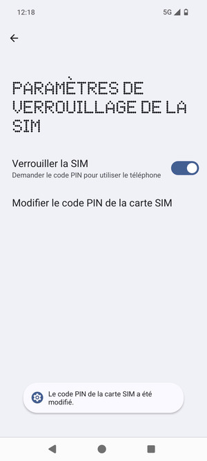 Votre Code PIN de la carte SIM a été modifié