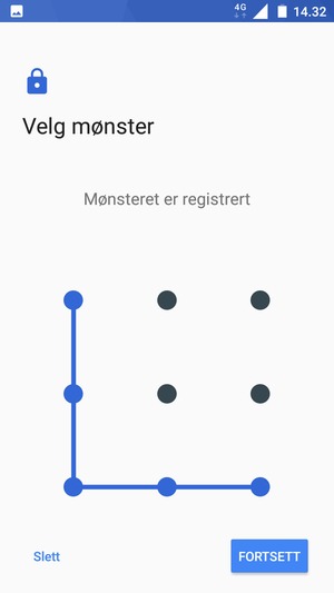 Tegn et opplåsingsmønster og velg FORTSETT