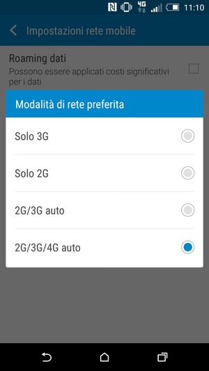 Seleziona Solo 2G per abilitare 2G
