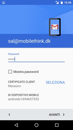 Inserisci la tua password e seleziona AVANTI
