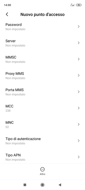 Scorri verso il basso e inserisci le informazioni degli MMS