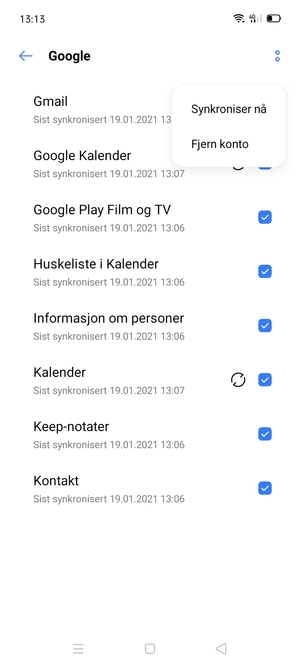 Velg Synkroniser nå