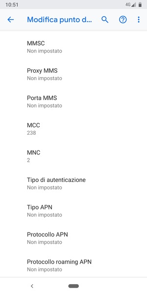 Scorri verso il basso e inserisci le informazioni degli MMS
