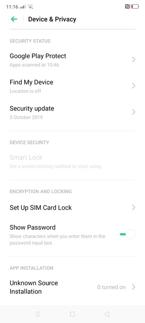 Scroll to and select Set Up SIM Card Lock