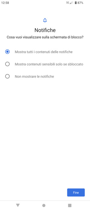 Seleziona la tua opzione preferita e poi Fine