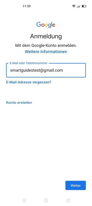 Geben Sie Ihre Gmail Adresse ein und wählen Sie Weiter