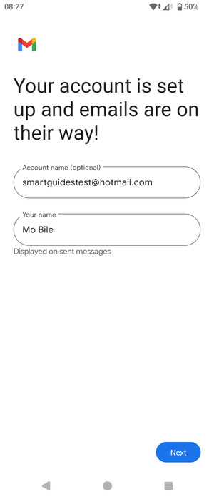Give your account a name and enter your name. Select Next