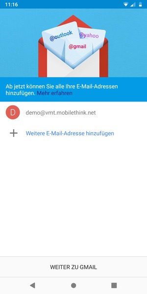 Wählen Sie WEITER ZU GMAIL