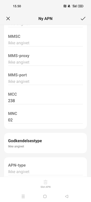 Scroll ned og indtast MMS-oplysninger