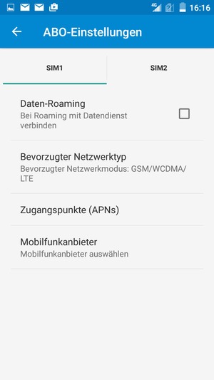 Wählen Sie die SIM-Karte und wählen Sie Bevorzugter Netzwerktyp