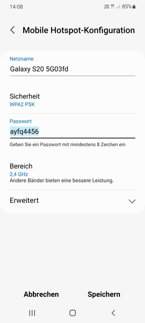Geben Sie ein Passwort mit mindestens 8 Zeichen ein und wählen Sie Speichern