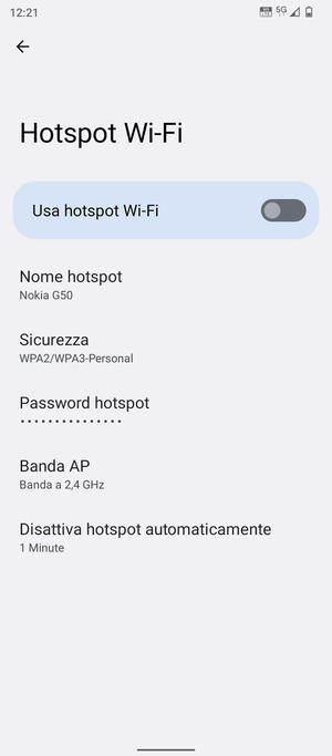 Seleziona Password hotspot