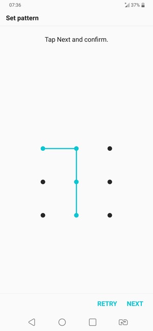 Draw an unlock pattern and select NEXT