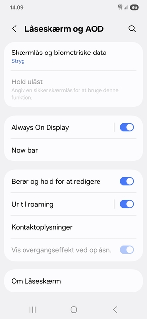 Vælg Skærmlås og biometriske data