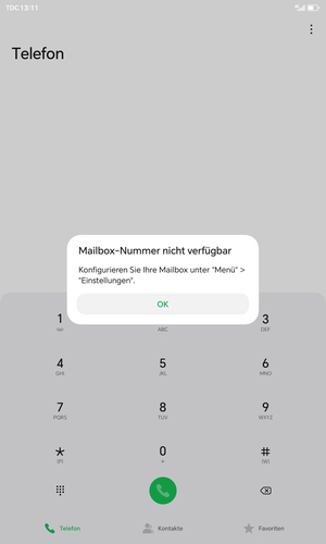 Falls Ihre Voicemail nicht eingerichtet ist, wählen Sie OK