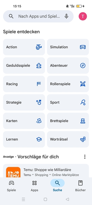 Wählen Sie die Suchleiste
