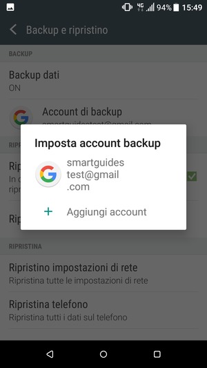 Seleziona il tuo account di backup